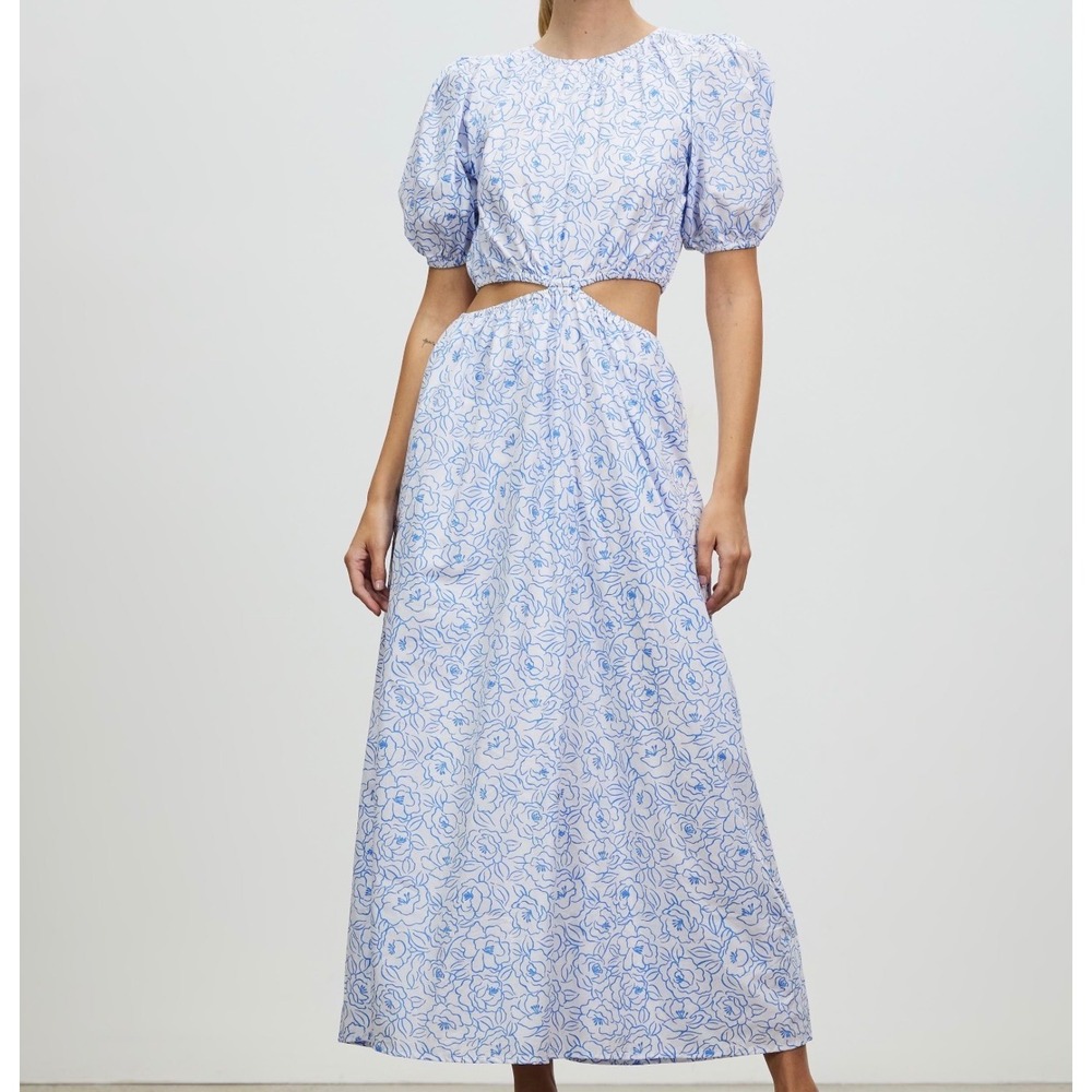 Faithfull the Brand Alessandro's Floral Cotton Cutout Midi Dress‎ 4 Blue